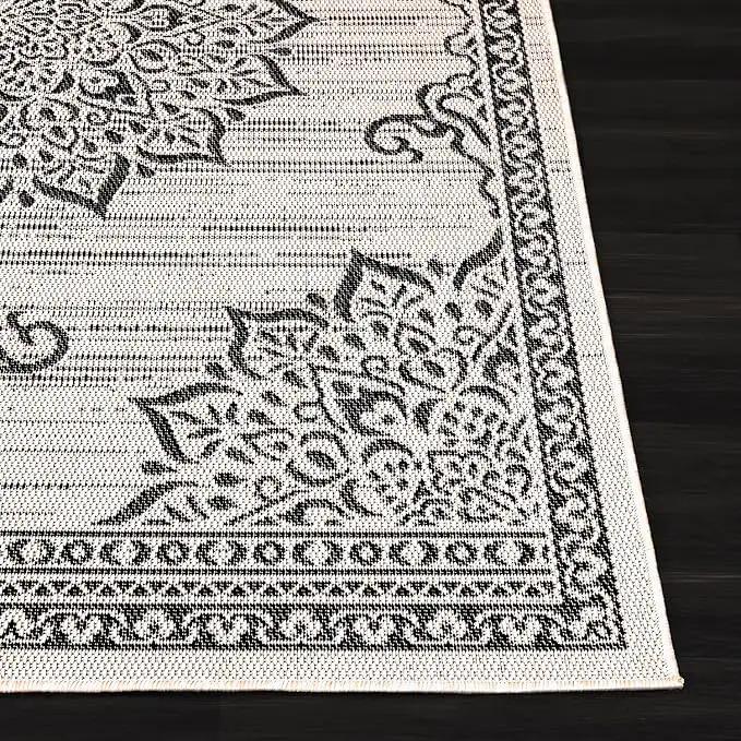 CAMILSON Outdoor Rug, 8x10 Medallion White Black Modern Area Rugs for Indoor and Outdoor Patios, Kitchen and Hallway Mats, Washable Porch Deck Outside Carpet (Medallion White, 8 x 10) by GreenHaven Gardens