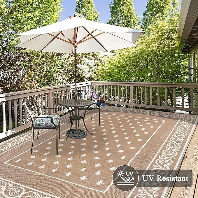 Pauwer Waterproof Outdoor Rug 8x10, Reversible Plastic Straw Patio Camping Rug, Indoor Outdoor RV Mat Carpet for Deck, Camper, Porch, Balcony, Backyard, Picnic, Bordered Beige by GreenHaven Gardens