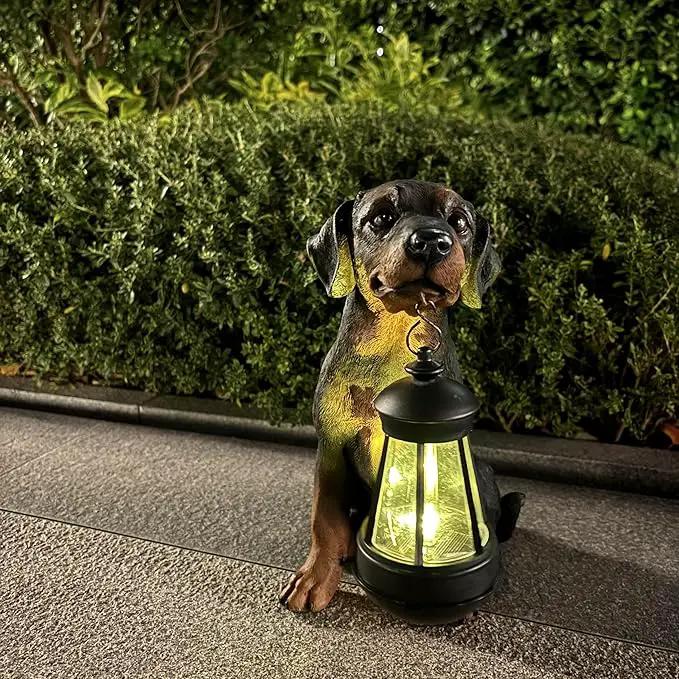 Garden Dog Statues Outdoor Decor, 10.6" Solar Light Dog Statue with Lantern, Puppy Solar Dog Figurine Sculpture for Outdoor Gardens Patio, Lawn, Yard, Housewarming Ornament Gift by GreenHaven Gardens