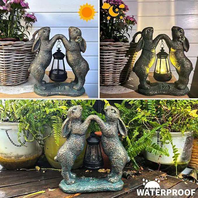 Garden Statues Rabbit with Solar Lantern, Outdoor Bunny Figurines Decorations for Patio Yard Lawn Ornaments, Gifts for Mom/Grandma Birthday Easter Housewarming by GreenHaven Gardens