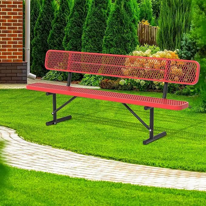 4/6/8 Feet Park Bench for Outside Heavy Duty Metal, Garden Benches Outdoor Bench with Backrest & Portable Frame, for Shopping Malls Stores Parks Patios Decks, Red by GreenHaven Gardens