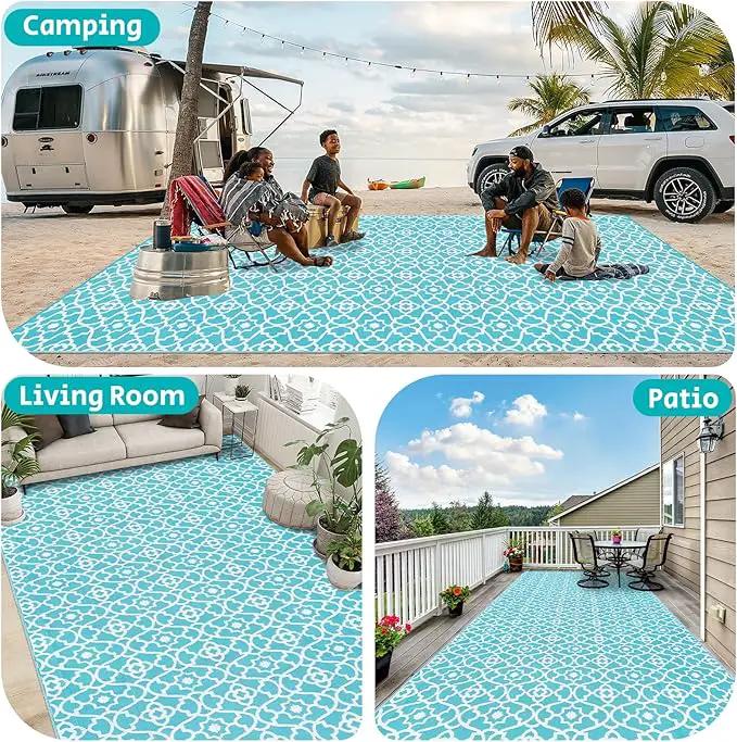 HEBE Outdoor Rug Waterproof 9x18, Plastic Straw Rug Camping Rug, Reversible Outdoor Patio Rugs RV Mat Clearance, Indoor Outside Floor Carpet for Porch,Deck,Camper,Balcony,Backyard by GreenHaven Gardens