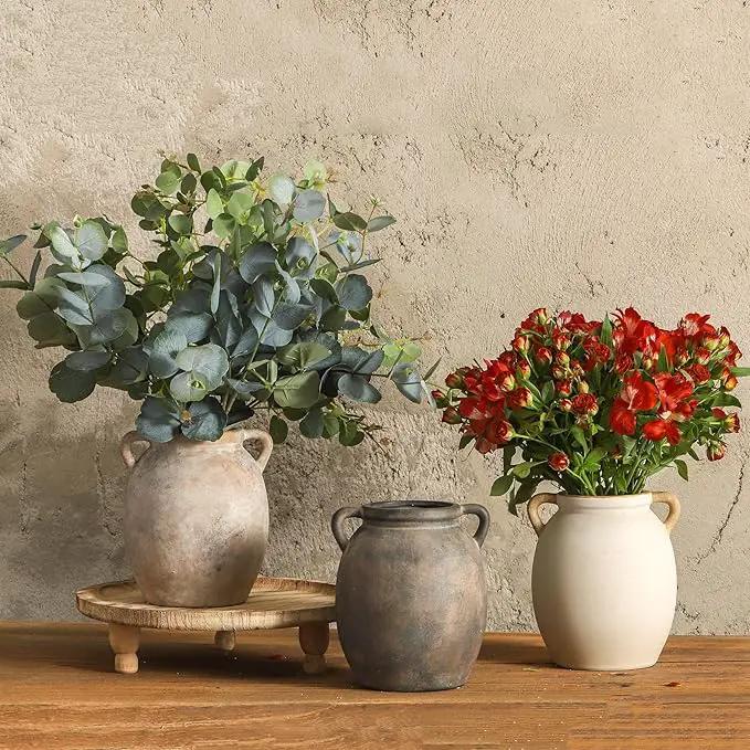 Ceramic Flower Vase 7.6 inch Farmhouse Rustic Vase Decorative Pottery Terracotta Vases for Home Decor Table Mantle Fireplace Living Room Bathroom Wedding Centerpiece (Whitewashed) by GreenHaven Gardens