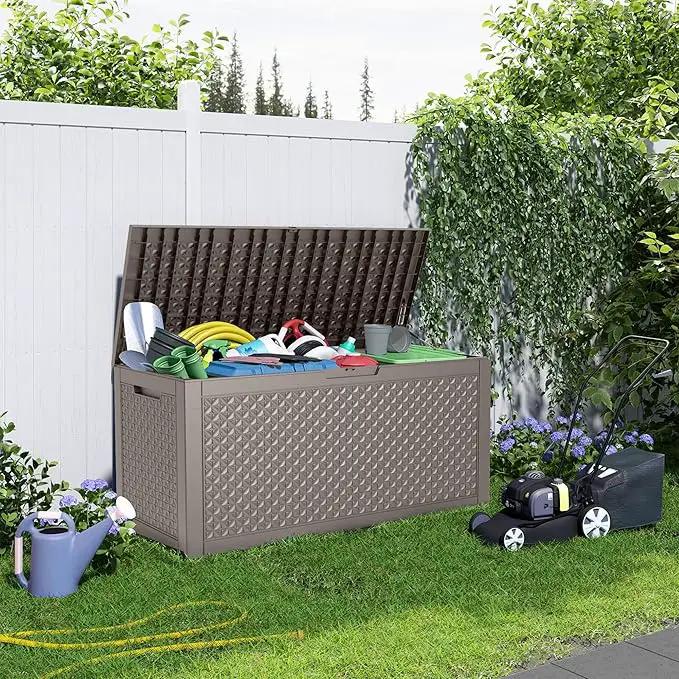100 Gallon Resin Deck Box, Lockable Outdoor Storage Box for Patio Cushions Storage Furniture,Garden Tools, Pool Supplies, Weatherproof and UV Resistant (Grey L) by GreenHaven Gardens