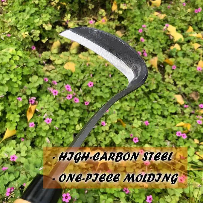SHANFEEK Japanese Weeding Sickle Hoe Gardening Tools 13-Inch Weed Remover Tool High-Carbon Steel One-Piece Molding with Hard Solid Wood Handle(Snake-Necked) by GreenHaven Gardens