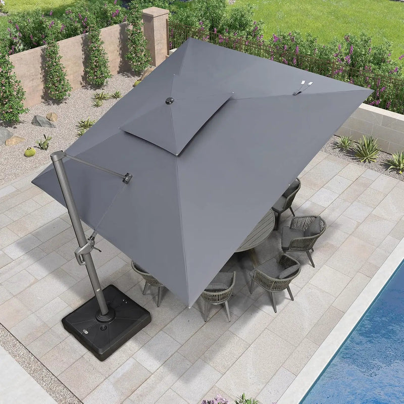 PURPLE LEAF 12ft Patio Umbrella with Base Large Outdoor Square Umbrella Deluxe Hanging Double Top Cantilever Offset Market Umbrella Windproof Garden Umbrella Grey by GreenHaven Gardens