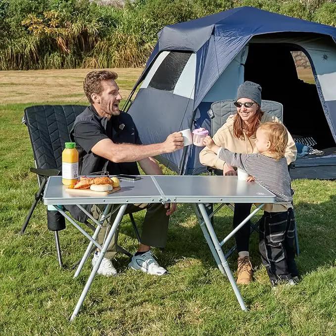 EVER ADVANCED Large Camping Table for 4-6 Person, Portable Folding Aluminum Table with Carrying Handle, Suitable for BBQ, Picnic, Camping and Indoor Use, Support up to 130LBS, Silver by GreenHaven Gardens