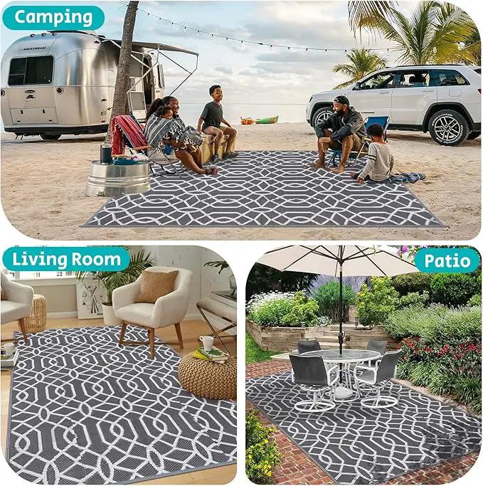 HEBE Outdoor Rug Waterproof 6x9, Reversible Plastic Straw Rug RV Camping Rug, Indoor Outdoor Patio Mat Clearance, Outside Carpet for Porch,Deck,Camper,Balcony,Backyard,Picnic by GreenHaven Gardens
