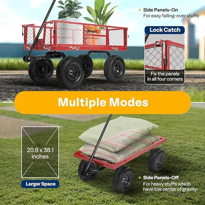 VIVOHOME Heavy Duty 880 Lbs Capacity Mesh Steel Garden Cart Folding Utility Wagon with Removable Sides and 4.10/3.50-4" Wheels 10 inch Tire(Red) by GreenHaven Gardens