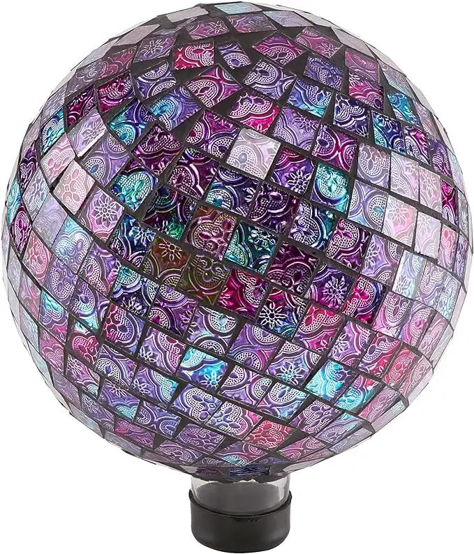 Alpine Corporation 10" Diameter Indoor/Outdoor Glass Mosaic Gazing Globe Yard Decoration, Purple Embossed Tile by GreenHaven Gardens