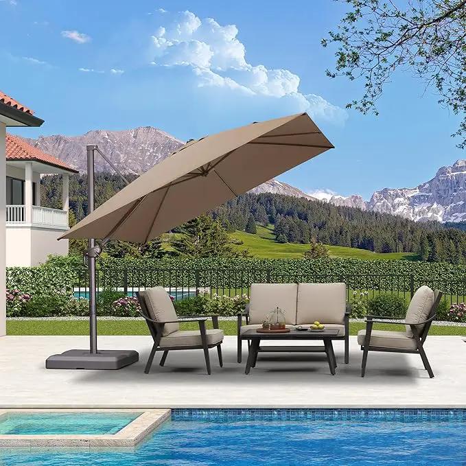 PURPLE LEAF 10 Feet Patio Cantilever Umbrella Square Outdoor Umbrella with 360° Rotation and Aluminum Offset Hanging for Garden Backyard Pool, Taupe by GreenHaven Gardens