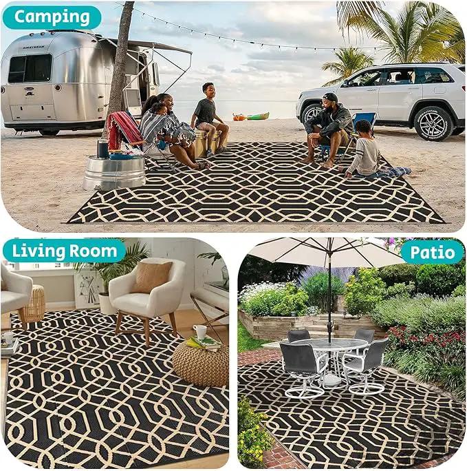HEBE Outdoor Rug Waterproof 9x12, Reversible Plastic Straw Rug RV Camping Rug, Indoor Outdoor Patio Mat Clearance, Outside Carpet for Porch,Deck,Camper,Balcony,Backyard,Picnic by GreenHaven Gardens