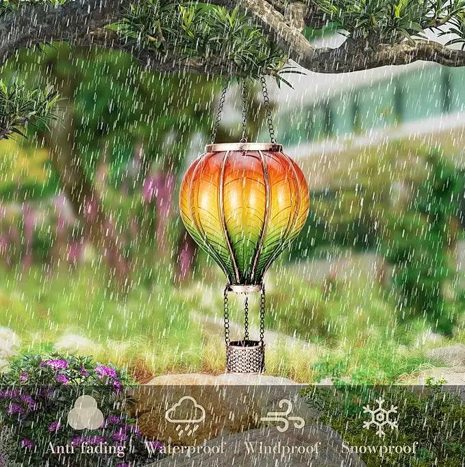TERESA'S COLLECTIONS 2 Pack Hanging Solar Lantern Outdoor Garden Decor for Valentine ,Waterproof Plastic Hot Air Balloon Orange Flickering Flame Effect Lantern for Yard Tree,Gift for Mom,18" by GreenHaven Gardens
