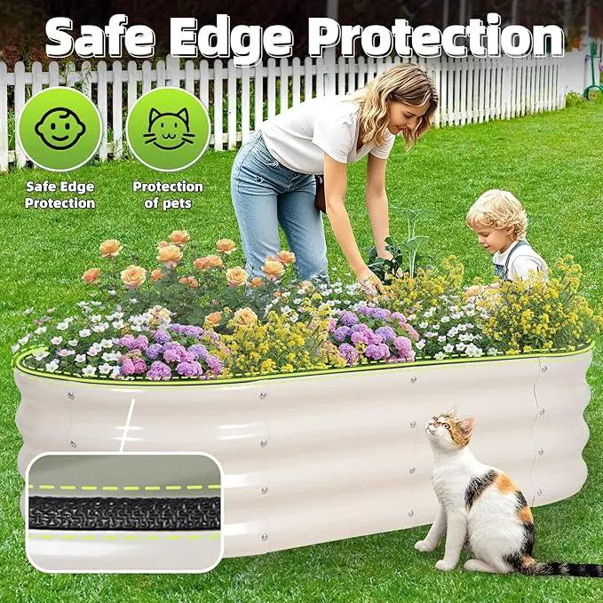 G GOOD GAIN Galvanized Metal Raised Garden Bed Kit - 4x2x1FT Outdoor Planter Box with Safety Edging and Gloves for Vegetables, Fruits, Flowers(White, 2PC) by GreenHaven Gardens