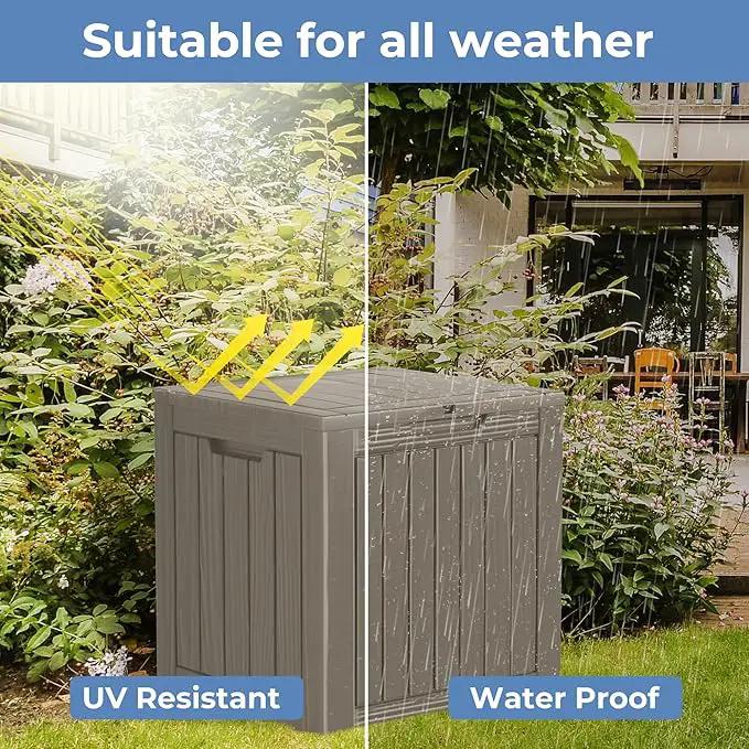 35 Gallon Outdoor Storage Box Waterproof Lockable Resin Deck Box Large, Patio Storage Bin for Pool Accessories Cushion Furniture, Garden Tools, UV-Resistant Outside Delivery Grey by GreenHaven Gardens