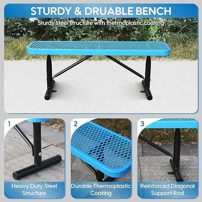 4 Feet Heavy Duty Metal Park Bench for Outside, Outdoor Bench with Portable Frame, Commercial Benches for Shopping Mall, Store, Park, Patio, Deck, Blue by GreenHaven Gardens