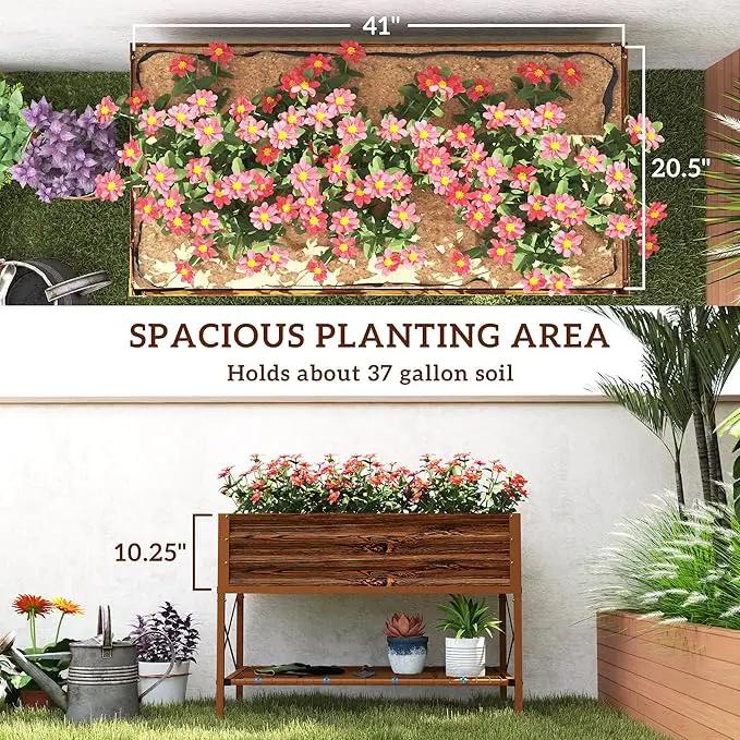 Outsunny Raised Garden Bed with Galvanized Steel Frame, Storage Shelf and Bed Liner, Elevated Planter Box with Legs for Vegetables, Flowers, Herbs, Dark Brown by GreenHaven Gardens