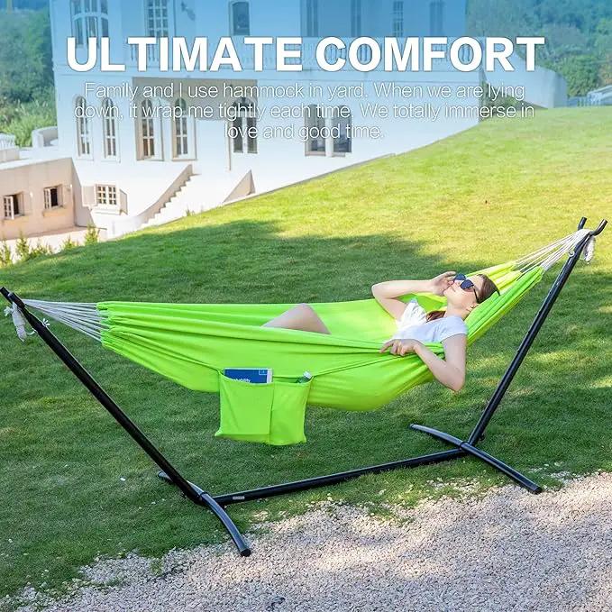 PNAEUT Double Hammocks with Stand for Outside, Portable Space Saving Heavy-Duty Steel Stand for Indoor Outdoor Patio with Carrying Bag, 450 lbs Capacity (Green) by GreenHaven Gardens