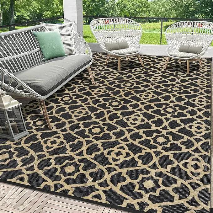 HEBE Outdoor Rug Waterproof 6x9, Reversible Plastic Straw Rug RV Camping Rug, Indoor Outdoor Patio Mat Clearance, Outside Carpet for Porch,Deck,Camper,Balcony,Backyard,Picnic by GreenHaven Gardens