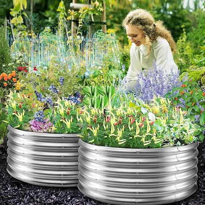 17" Tall Round Outdoor Garden Raised Garden Bed Kits- 0.8MM Thick Metal Raised Planter Bed/Ground Planter Box for Variety of Flowers,Herbs,Vegetables (Silver, 40 inches Diameter) by GreenHaven Gardens