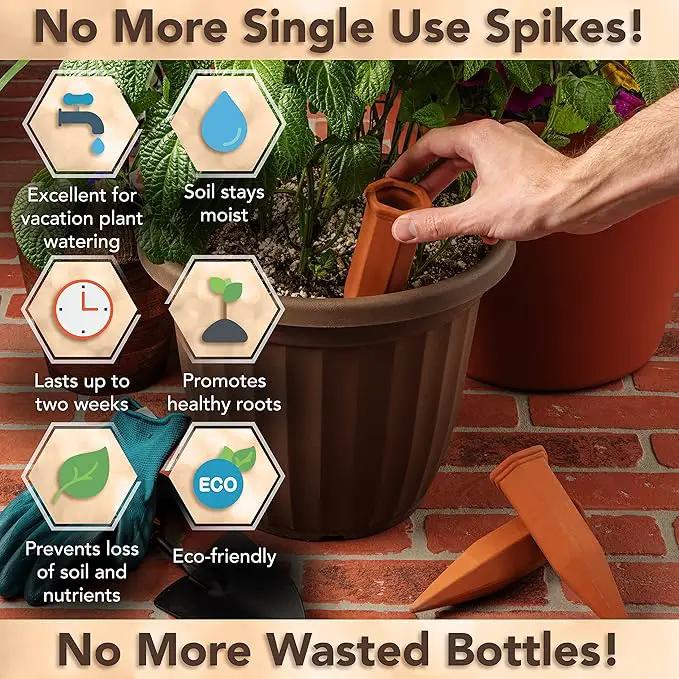 6 Pack Terracotta Watering Spikes for Indoor and Outdoor Plants - Simple and Easy Setup - Keep Plants Happy and Watered While You are Away by GreenHaven Gardens