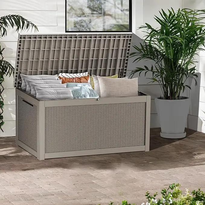 320 Gallon Lockable Resin Deck Box, Waterproof & UV-Resistant Outdoor Storage Box for Outdoor Cushion Storage, Garden Tools & Pool Accessories Storage, Gray by GreenHaven Gardens