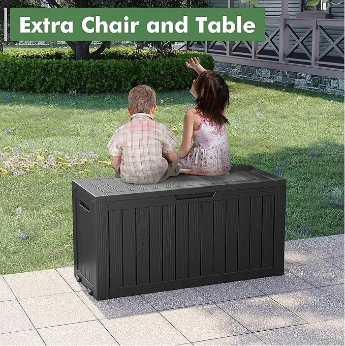 NUNU LAB 75 Gallon Outdoor Storage Box,Large Resin Sturdy Deck Box, Backyard Outside Storage Box Waterproof with Double Wall Panels,Package Delivery Garden Hose Storage Bin Outdoor Tool by GreenHaven Gardens