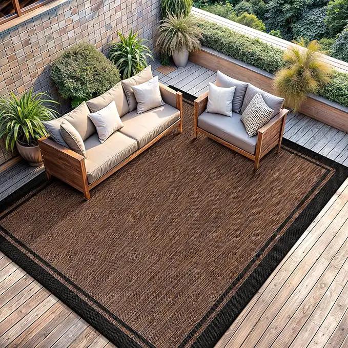 CAMILSON Indoor Outdoor Rug, 6x9 Bordered Nut Brown Black Modern Area Rugs for Indoor and Outdoor Patios, Kitchen and Hallway Mats, Washable Porch Deck Outside Carpet (Bordered Nut Brown Black, 6 x 9) by GreenHaven Gardens