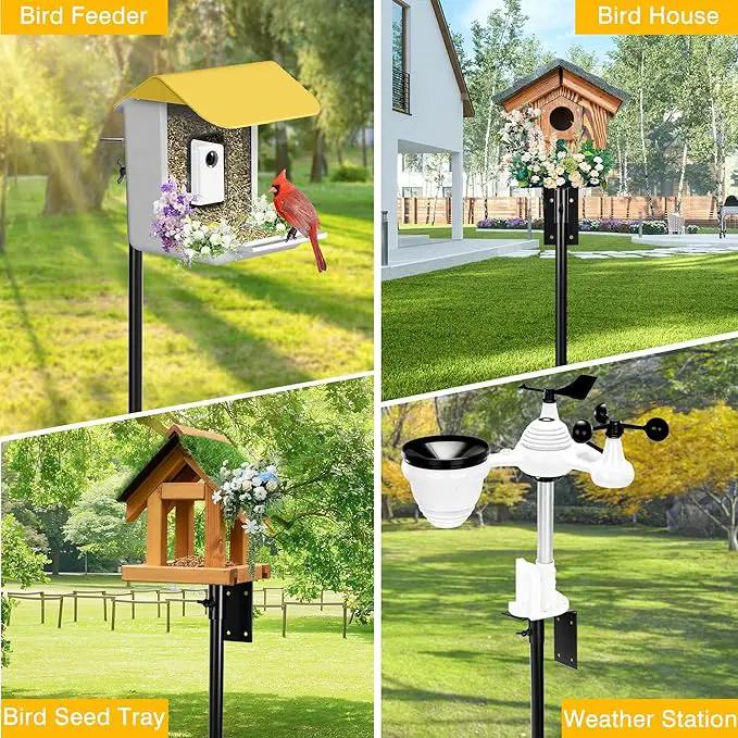 Bird Feeder Pole, 79 Inch Heavy Duty Bird House Pole Mount Kit for Outdoors, Adjustable Feeding Stand, with 2-Hooks, Metal Squirrel Baffle and 5-Prong Base, Black by GreenHaven Gardens