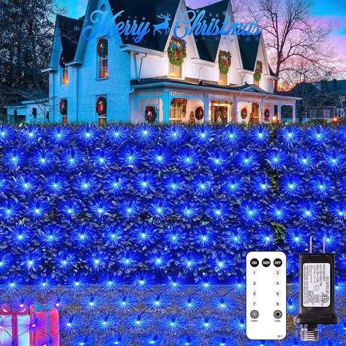 JMEXSUSS 360 LED Blue Net Lights Outdoor, Connectable 12ft x 5ft Christmas Net Lights Plug in with Remote, 8 Modes Waterproof Christmas Mesh String Lights for Bushes Christmas Decorations by GreenHaven Gardens