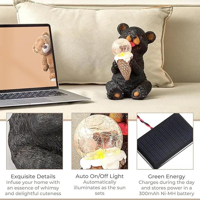 The Roo - Black Bear Solar Light Figurine - Outdoor Waterproof Garden Statue - Animal Garden Decor Light - Solar Lantern for Outside - Housewarming Gifts - Patio, Yard, and Lawn by GreenHaven Gardens