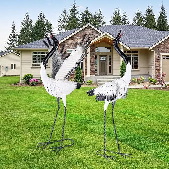 chisheen Crane Garden Statues Outdoor Metal Heron Yard Art Crane for Garden Sculptures Patio Lawn Ornaments,Set of 2 by GreenHaven Gardens