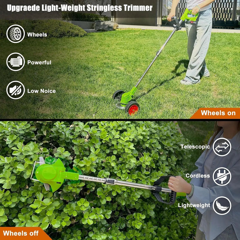 Electric Weed Wacker Eater Battery Powered, Cordless 21V Weed Trimmer with 2 Battery Operated & Charger & Wheels & Shears, 3 in 1 Lightweight Grass Trimmer/Edger/Brush Cutter for Garden Yard Lawn by GreenHaven Gardens