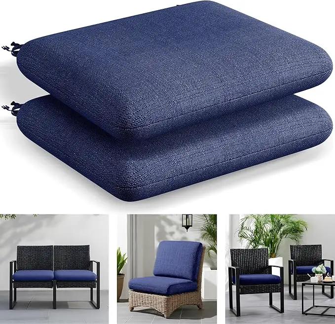 Codi Outdoor Cushions for Patio Furniture 24x24 Inch, Waterproof Chair Seat Cushion with Textured Fabric, Handles & Adjustable Straps, Fade Resistant - Set of 2, Navy Blue by GreenHaven Gardens
