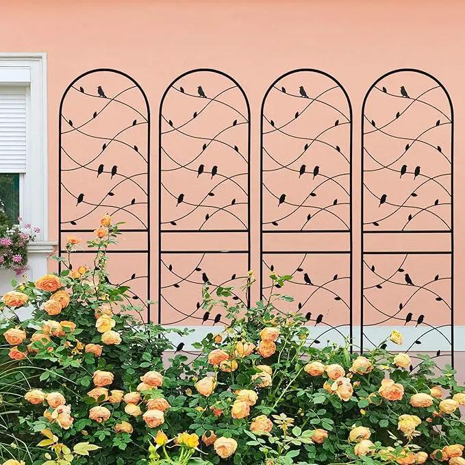 Metal Garden Trellis Rustproof Trellis for Climbing Plants Outdoor Flower Support Bird Deco (Black-4 Pack, 71"x19.7") by GreenHaven Gardens