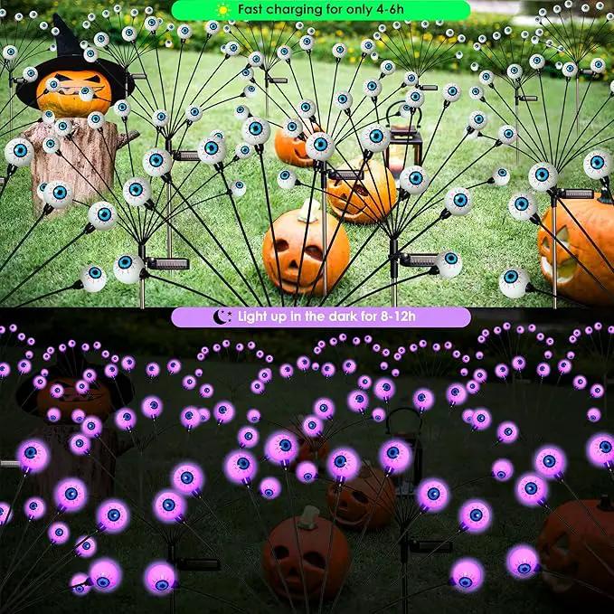 Solar Halloween Lights - 4 Pack 40LED Outdoor Waterproof Scary Eyeball Swaying Firefly Lights for Yard Garden Patio Party Decor Purple by GreenHaven Gardens