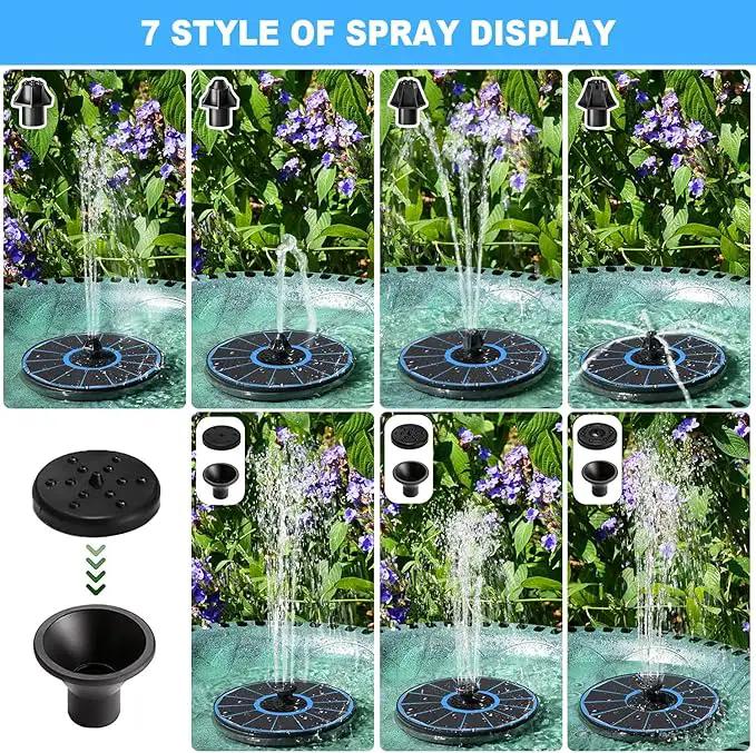 Solar Water Fountain with 2000 mAh Battery Backup Works in Cloudy, 3.5 W Glass Small Solar Fountain Pump with 7 Nozzles, Bird Bath Fountains Solar Power for Bird Bath, Hummingbird,Pond, Garden by GreenHaven Gardens