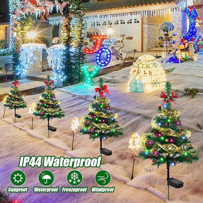 Libima 4 Pcs Solar Christmas Tree Garden Stake Lights Solar Outdoor 30 Inch Waterproof 80 LED Landscape Lights with 4 Bows 100 Artificial Berries and Ribbon for Xmas Decor Party Yard Patio Pathway by GreenHaven Gardens