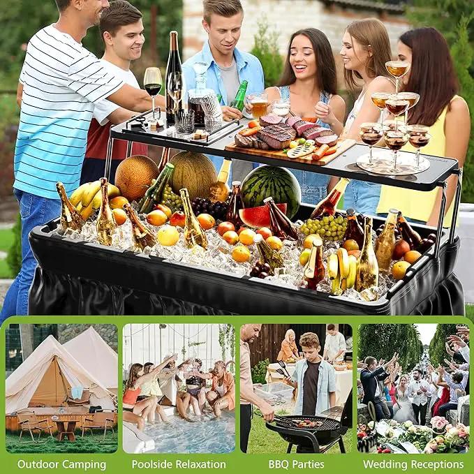 Outdoor Ice Cooler Folding Table with Extra Storage Shelf,Ice Tables for Parties with Drain,Cooler Server for Camping, Picnic, Wedding, BBQ, Black by GreenHaven Gardens