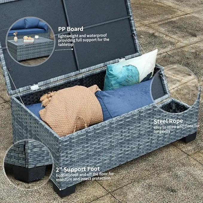 Outdoor Storage Table Wicker Patio Coffee Table All-Weather Rattan Side Table with Waterproof Cover, Grey by GreenHaven Gardens
