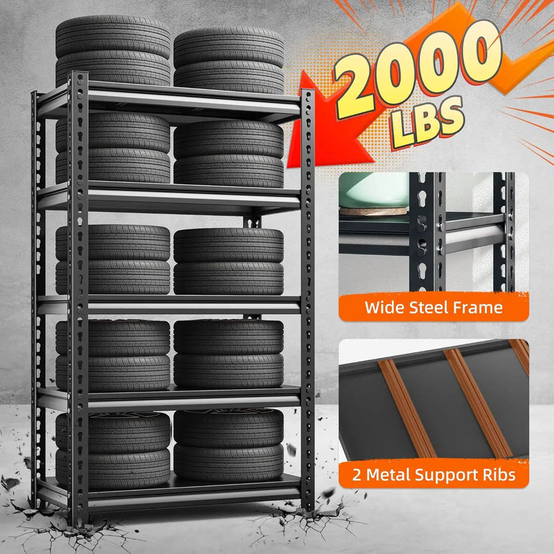 REIBII Storage Shelves, 2000LBS Garage Shelving Heavy Duty, 5 Tier Adjustable Metal Shelving for Garage, Warehouse, Pantry, Kitchen, Basement, 12" D x 27.5" W x 60" H, Black by GreenHaven Gardens