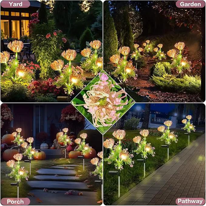 Solar Garden Lights Outdoor, 4 Pack Solar Flowers Lights,12 Head Waterproof Flower with Glowing Stems, Outdoor Solar Light for Yard, Pathway, Garden Decor & Gardening Gift by GreenHaven Gardens