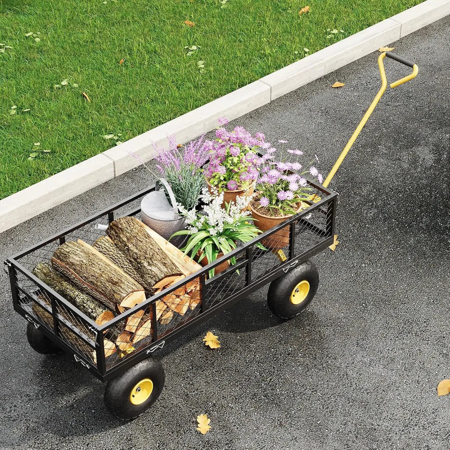 900 LBS Garden Dump Cart with Removable Sidewalls, Heavy Duty Steel Dump Wagon with 180° Swivel Handle & 10-inch Tires, Yard Cart Utility Wheelbarrow for Backyard Farm by GreenHaven Gardens