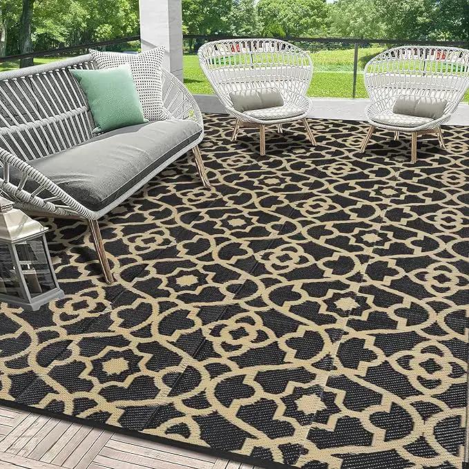 HEBE Outdoor Rug Waterproof 9x12, Reversible Plastic Straw Rug RV Camping Rug, Indoor Outdoor Patio Mat Clearance, Outside Carpet for Porch,Deck,Camper,Balcony,Backyard,Picnic by GreenHaven Gardens