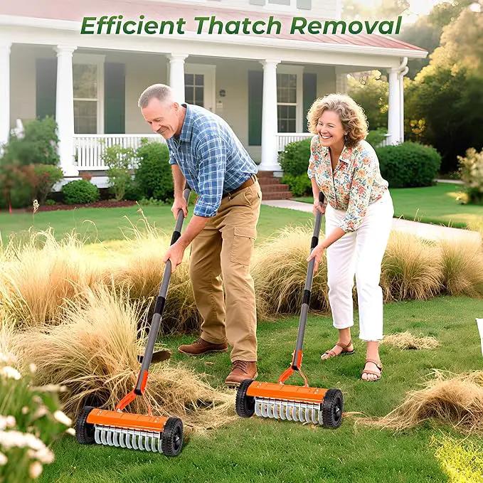 Walensee Dethatching Roller Rake with 76.8'' Adjustable Handle, 2mm Stainless Steel Blades, Heavy Duty Lawn Thatch Remover for Moss, Grass Clippings, Leaves & Debris – Ideal for Yard & Garden Cleanup by GreenHaven Gardens