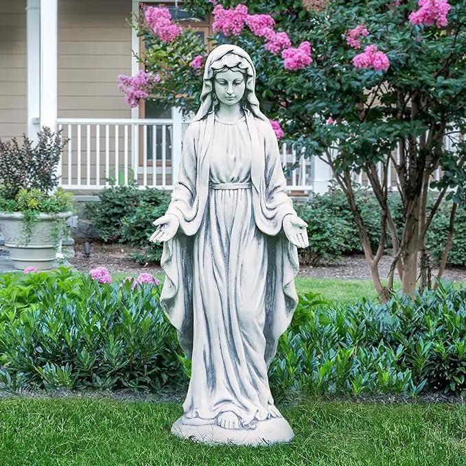 Virgin Mary Statue 29.9” Tall Religious Large Garden Statue Art Décor Blessed Mother Outdoor Statues for Garden in Magnesium Oxide Stone for Garden, Yard, Patio, Lawn, Hallway,Gray by GreenHaven Gardens