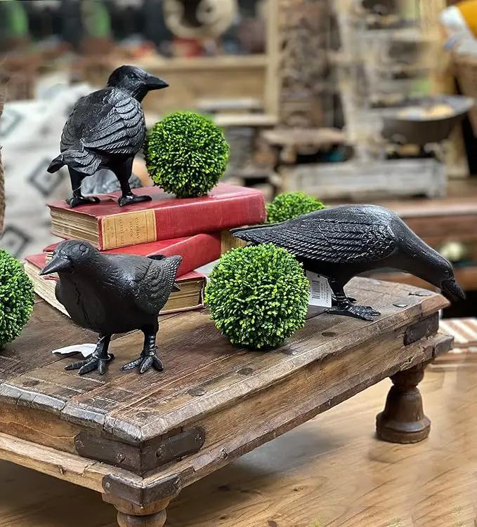 NACH Crow Decor, 4.5 x 11 x 3.5 inch, Cast Iron Black Raven Statue, Raven Decor for Outside - Head Up Crow Statue by GreenHaven Gardens
