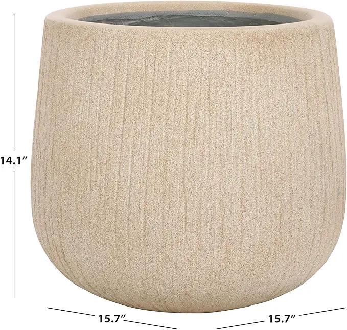SAFAVIEH Outdoor Collection Francia Modern Beige Concrete Ficonstone Planter Pot by GreenHaven Gardens