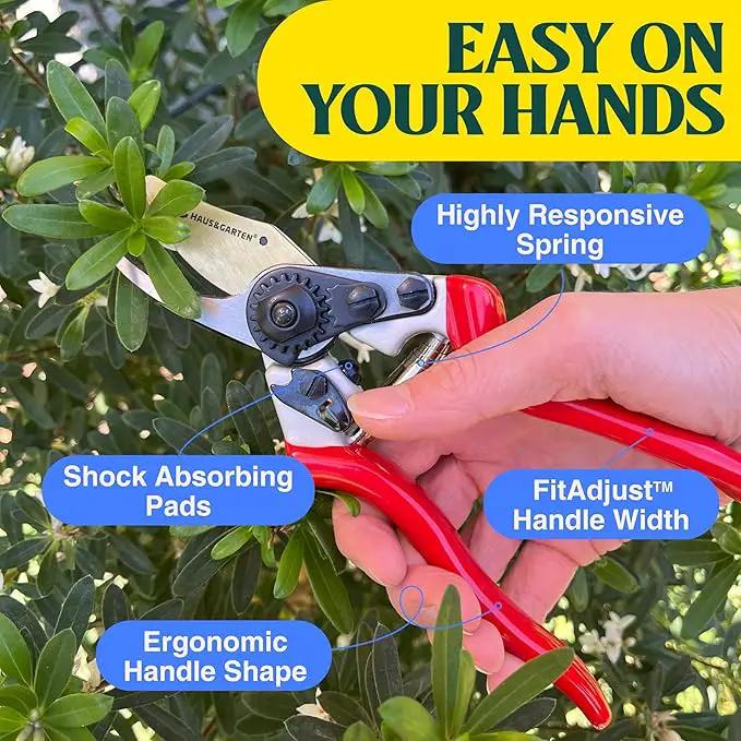 Haus & Garten PrecisionPRO 8" Titanium Pruning Shears - Heavy Duty Professional Bypass Pruner - Use As Rose Clippers, Premium Gardening Secateurs, Garden Scissors, Handheld Yard, Tree, & Plant Tool by GreenHaven Gardens