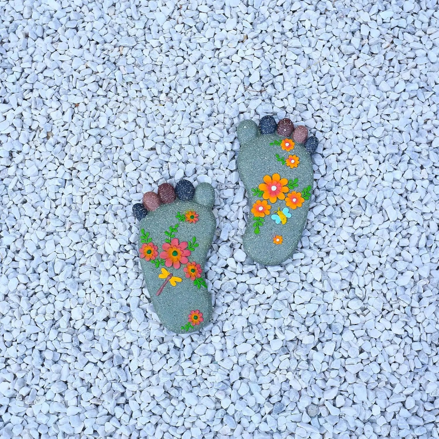 Stepping Stones - Resin Footprint Shaped Set of 2 (Light Gray) by GreenHaven Gardens